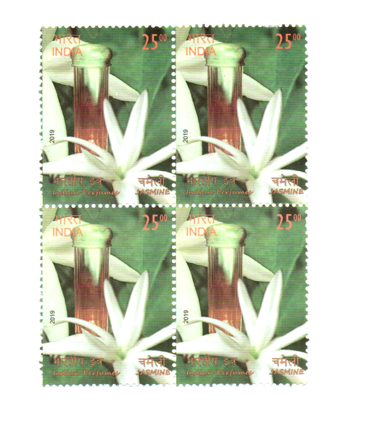 India 2019 Indian perfumed Sandalwood and Jasmine Block of 4 mint