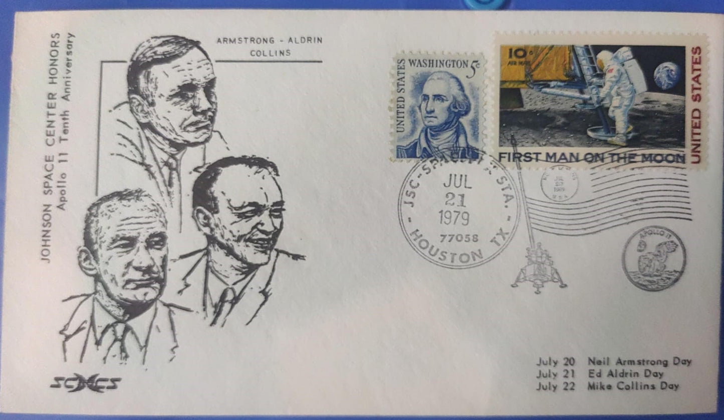 USA cover on Johnson space centre honours Apollo II team Beautiful cancellation with stamp on Moon landing