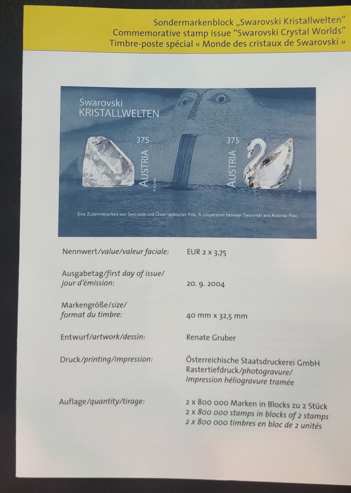 Austria -World's Unusual first stamps with Swarovski crystals.-First Day Cover