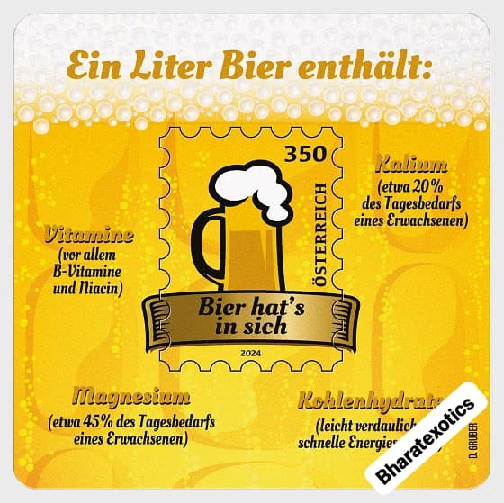 Austria's another unusual stamp Stamp in shape of ЁЯН║ЁЯН╗ Beer mat- made from real wood. Stamp is detachable.