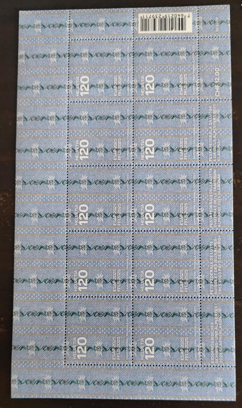 Swiss beautiful stamp printed on cloth/flock material- full sheet