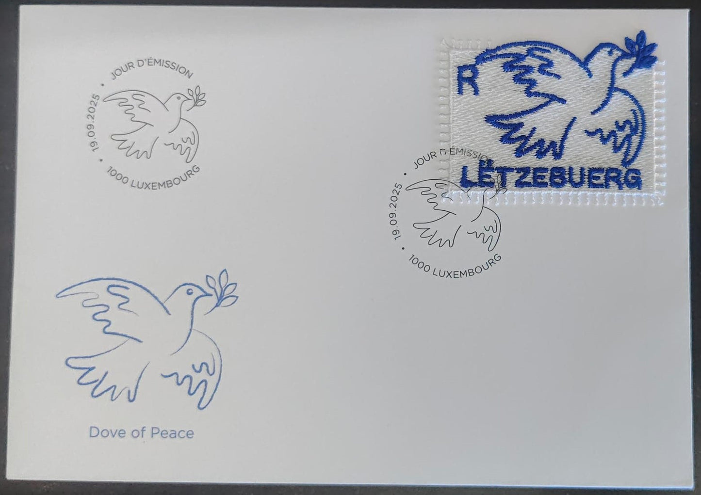 Luxembourg Peace embroidery Dove beautiful FDC