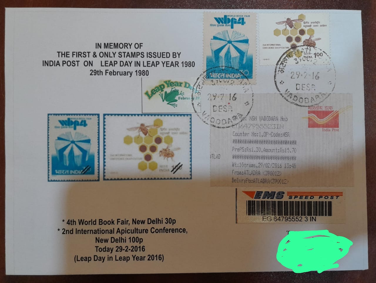 India Leap Year Day Travelled Cover with leap year stamps