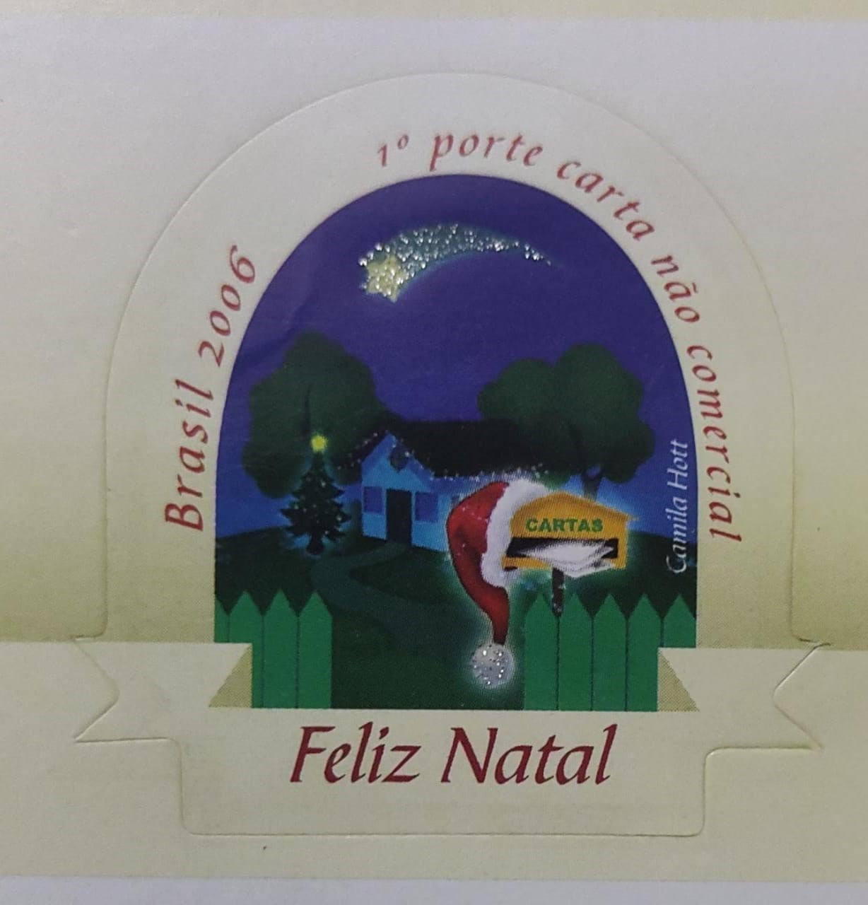 Brazil 2006 odd shaped self adhesive stamp with glitters affixed.