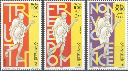Somalia 2003 set of 3 stamps on Gandhiji.   Truth- Freedom- Non Violence