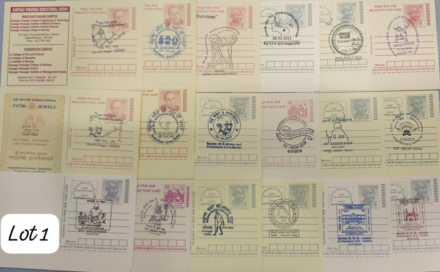 Gandhi special cancellations from different post offices from all over different states of India.