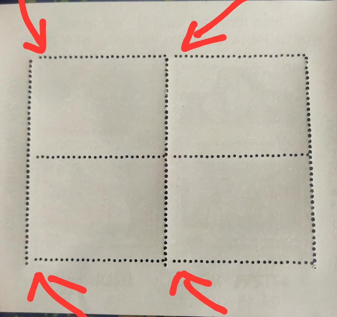 1987 India Forts Miniature sheet issued for world philatelic exhibition, New delhi. With middle and right vertical perforations shifted error See back image also