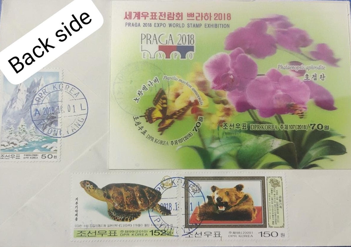Korea 2018 3D Ms - postally used cover with round and rectangular stamps.
