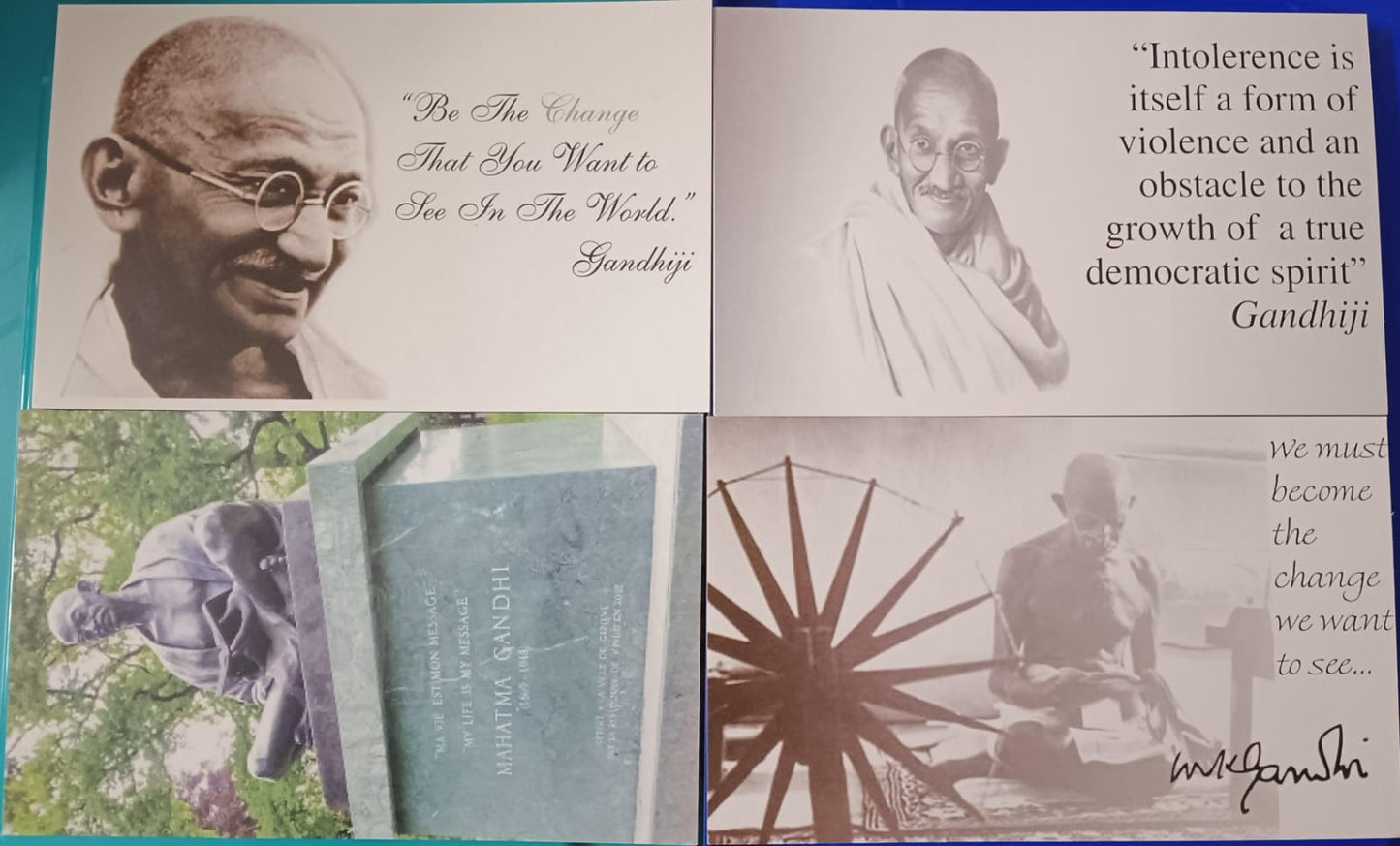 Set of 4 blank picture postcards on Gandhiji