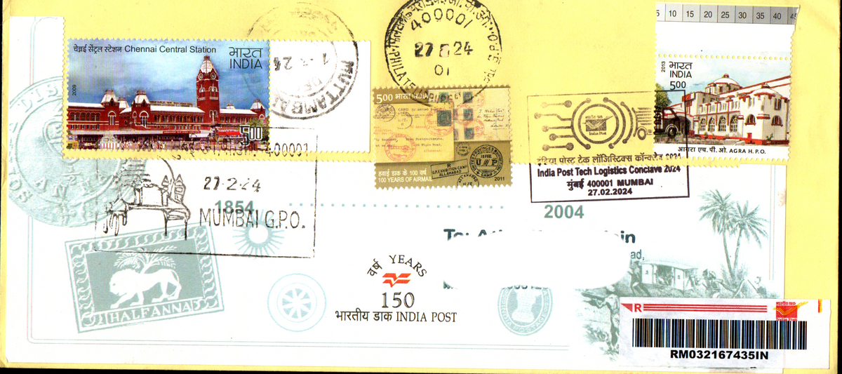 Special Cancellation Postally Travelled Cover on India Post Tech Logistics Conclave -27-02-2024 From Mumbai