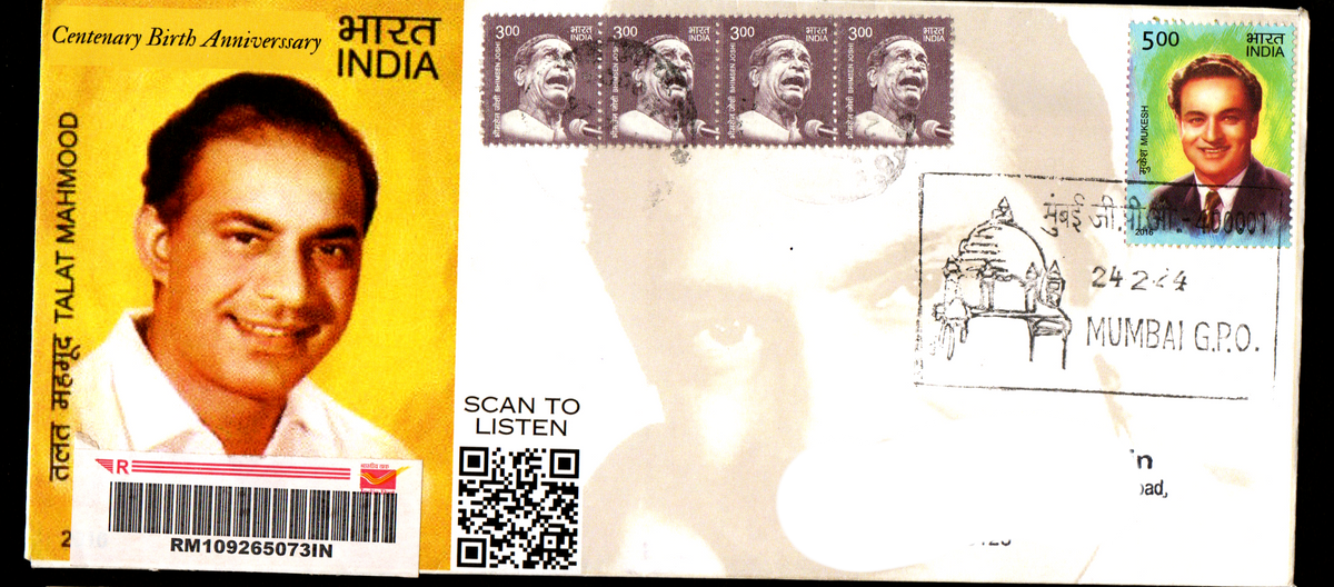 Permanent Pictorial Postally Travelled Cover on Talat Mahmood -24-02-2024 From Mumbai