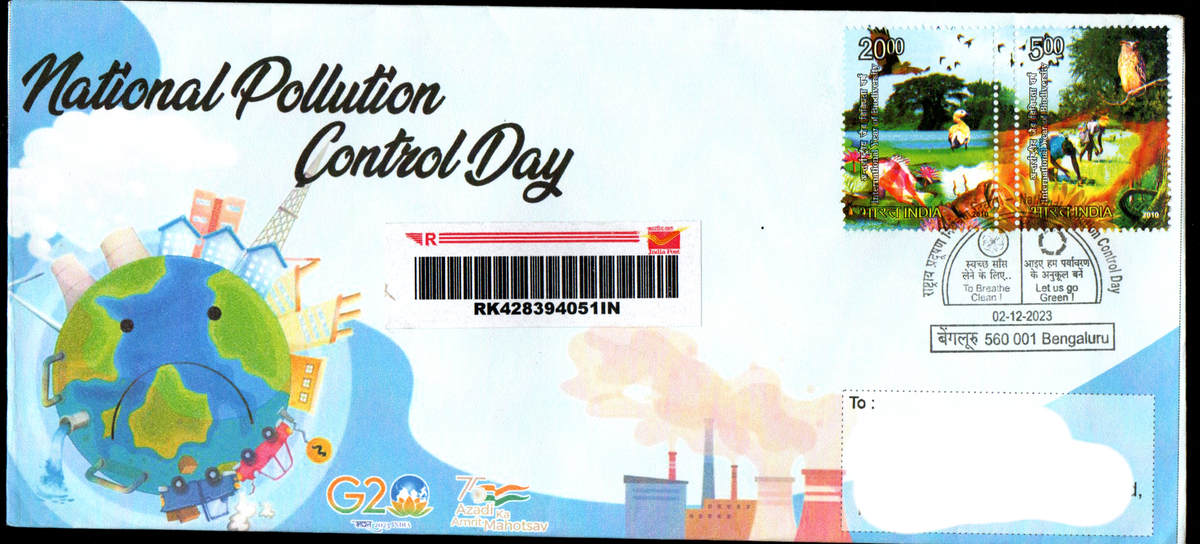 Special Cancellation Postally Travelled Cover on National Pollution Control Day-02.12.202 from Mumbai