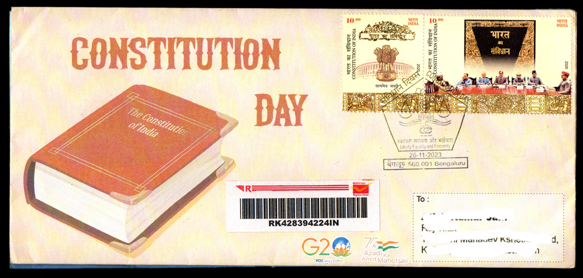 Special Cancellation Postally Travelled Cover on Constitution Day-26.11.2023 from Bengaluru
