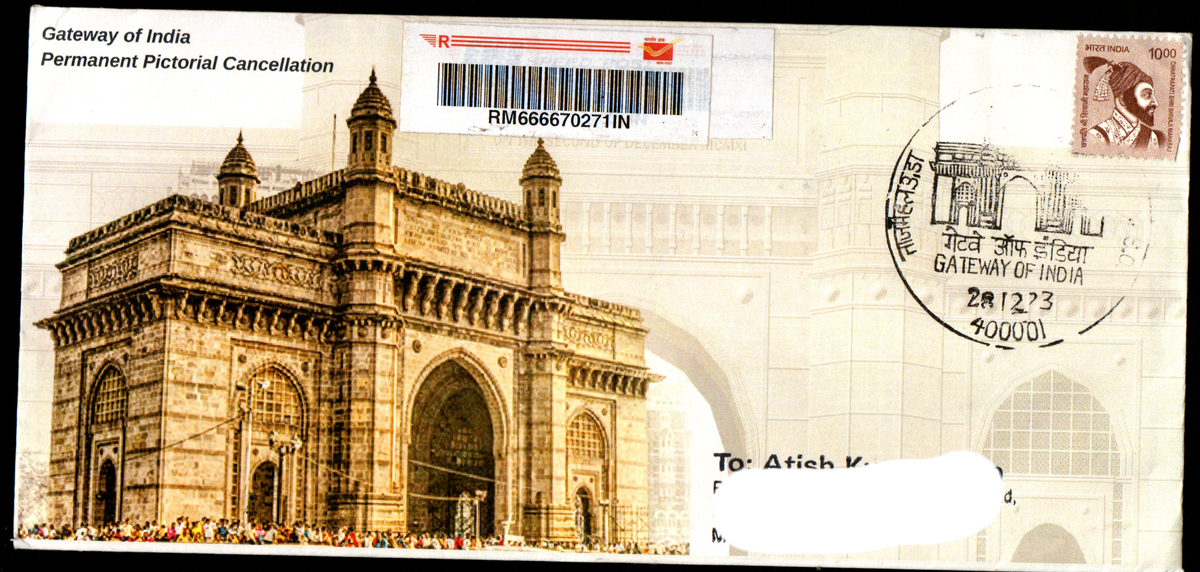 Inauguration Day Permanent Pictorial Postally Travelled Cover on Gateway of India -28-12-2023 From Mumbai