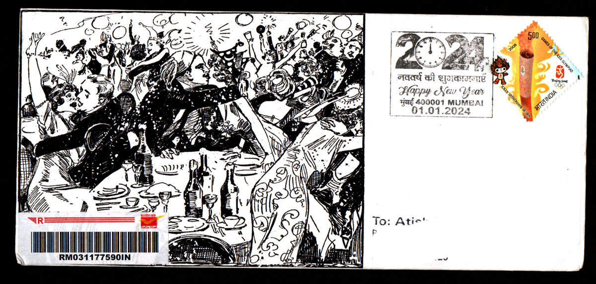 Special Cancellation Postally Travelled Cover on Happy New year 2024-01.01.2024 from Mumbai