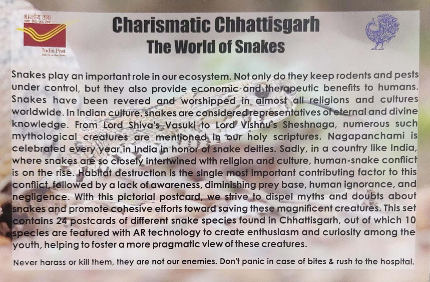 Picture Postcards from DOP - CG circle with Introduction day PPC on Snakes-Charismatic Chhatisgarh