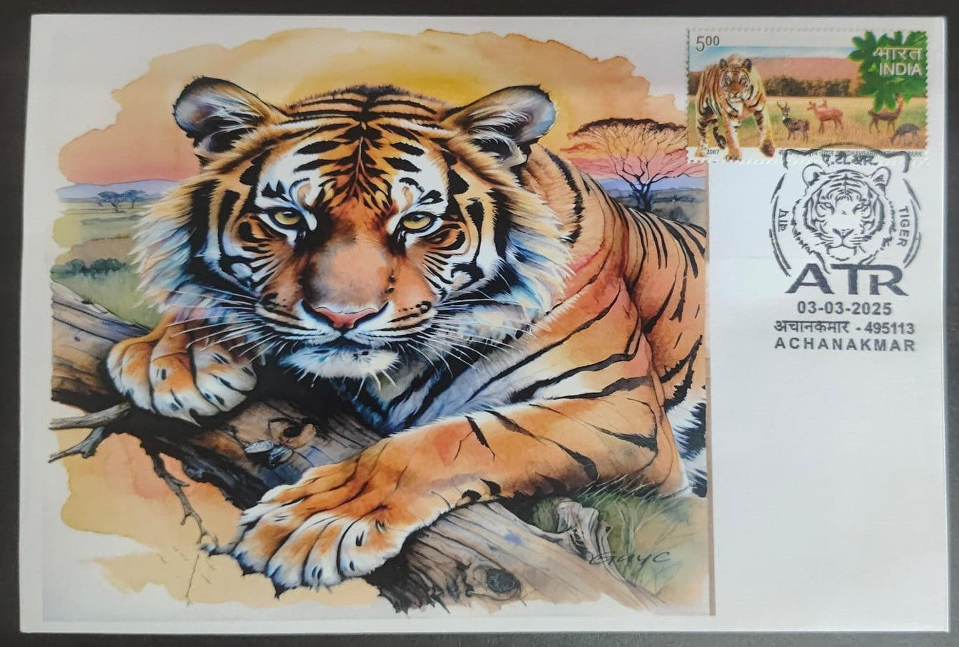 Inauguration day Permanent Pictorial cancellation Tiger issued from Achanakmar (CG) on private cover