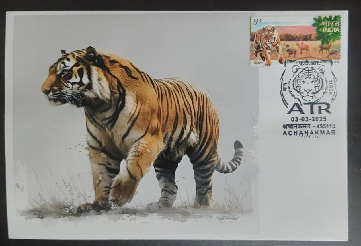 Inauguration day Permanent Pictorial cancellation Tiger issued from Achanakmar (CG) on private cover