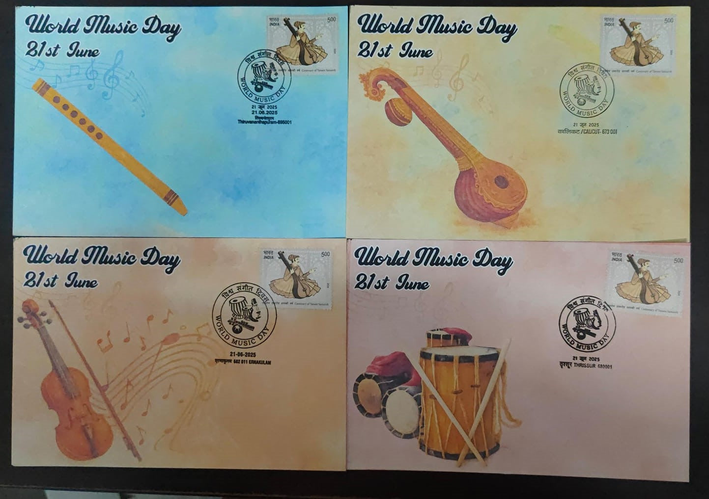 International day for music- Special cancellation 21.6.2025 On private cover designed by bharatexotics,