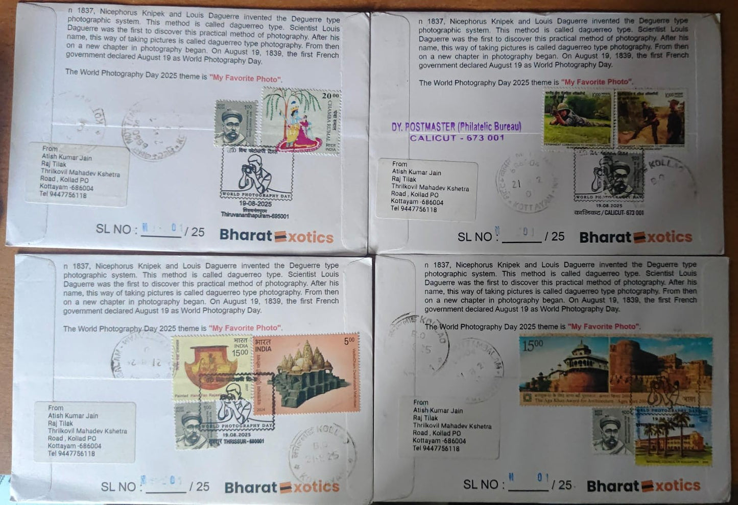 world Photography Day Special cancellation 19.08.2025 On private cover designed by bharatexotics,