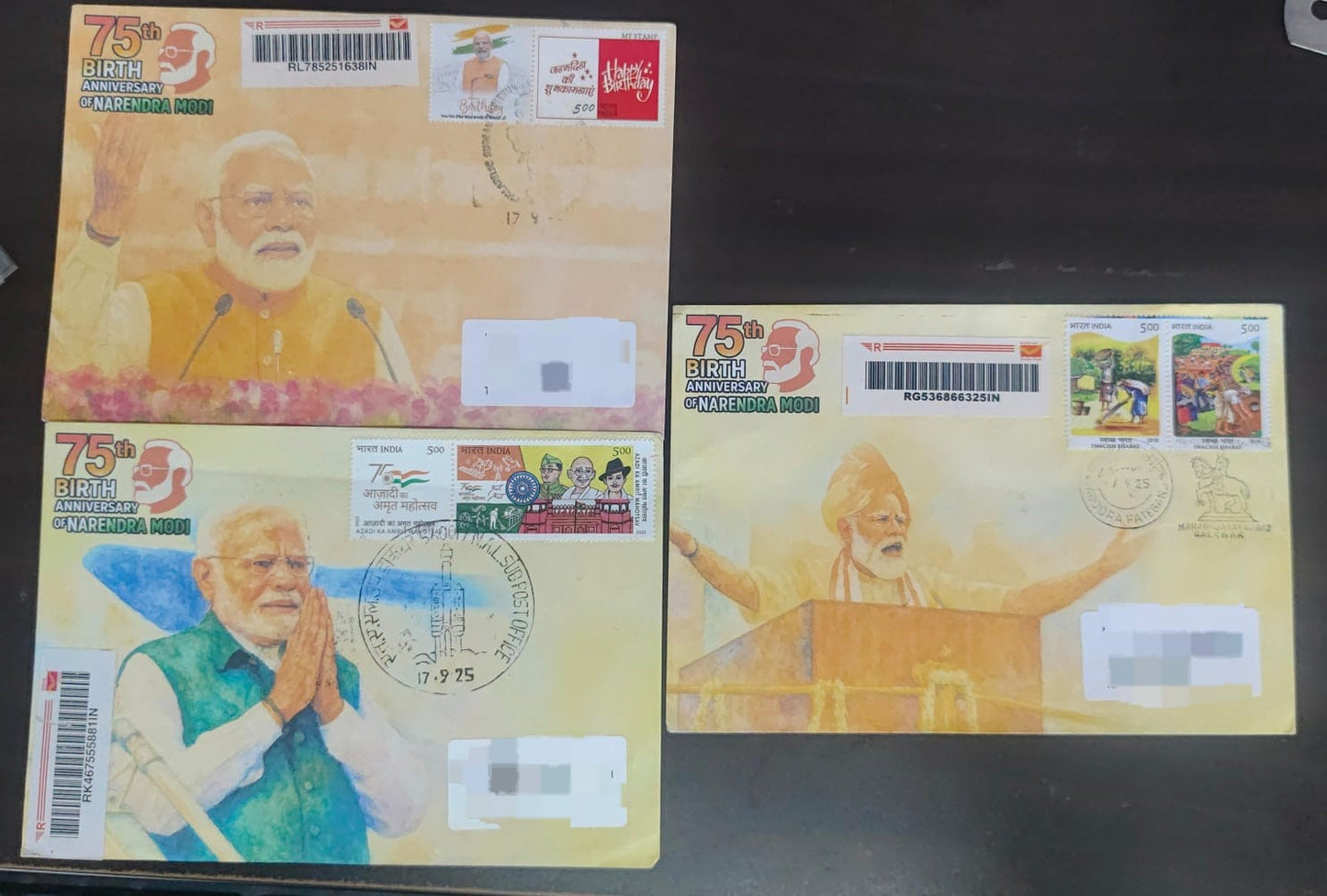 Celebrating 75th birthday of Hon.prime minister Sri.Narendra Modi on 17.09.2025 privately designed cover by using suitable Swach Bharat stamps and happy Birthday my stamp.