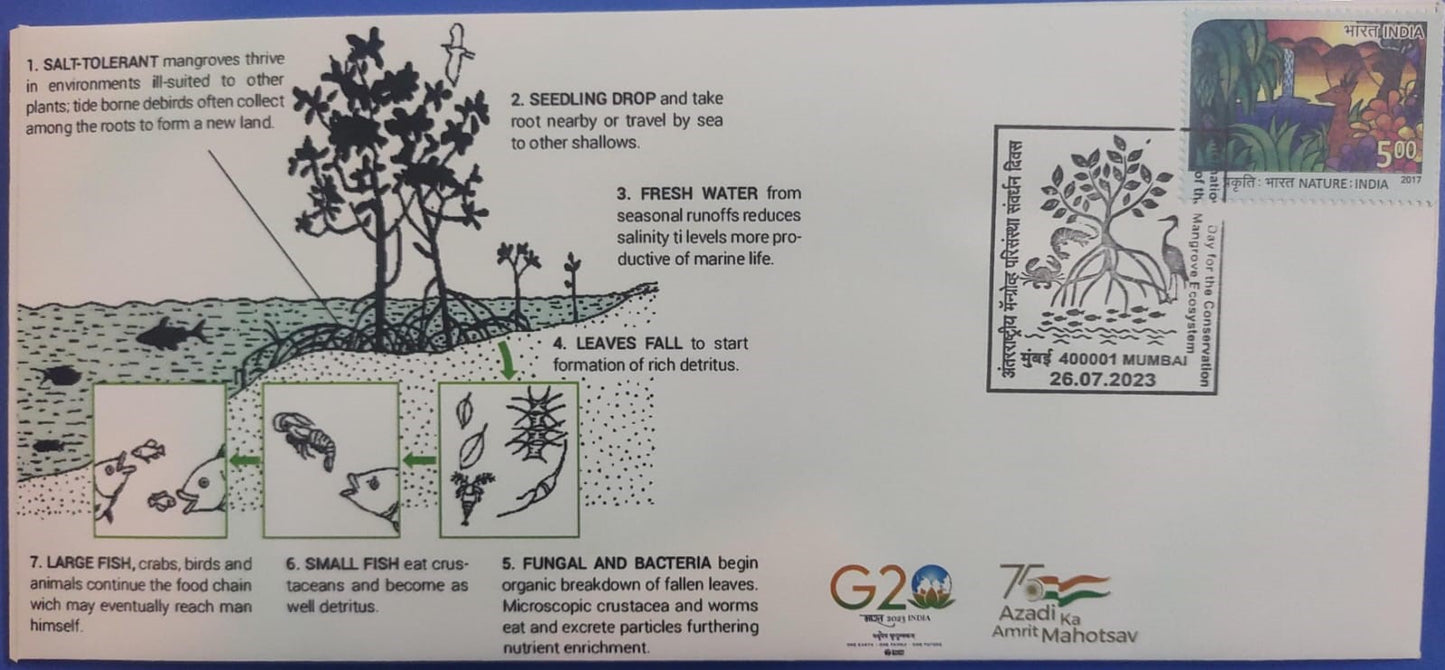 International day for conservation of mangrove ecosystem - special cancellation on private cover with related matching stamp.