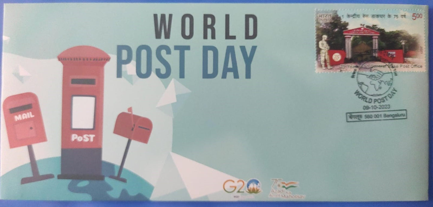 World Post day special cancellation issued on 09-10-23 from Bengaluru-on private cover with appropriate stamp of Post Office.