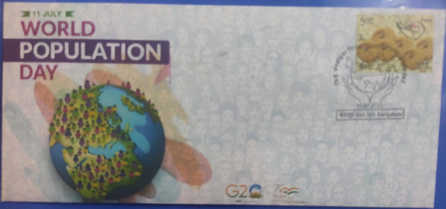 World Population Day special cancellation issued on 11-07-2023 from Bengaluru -on private cover