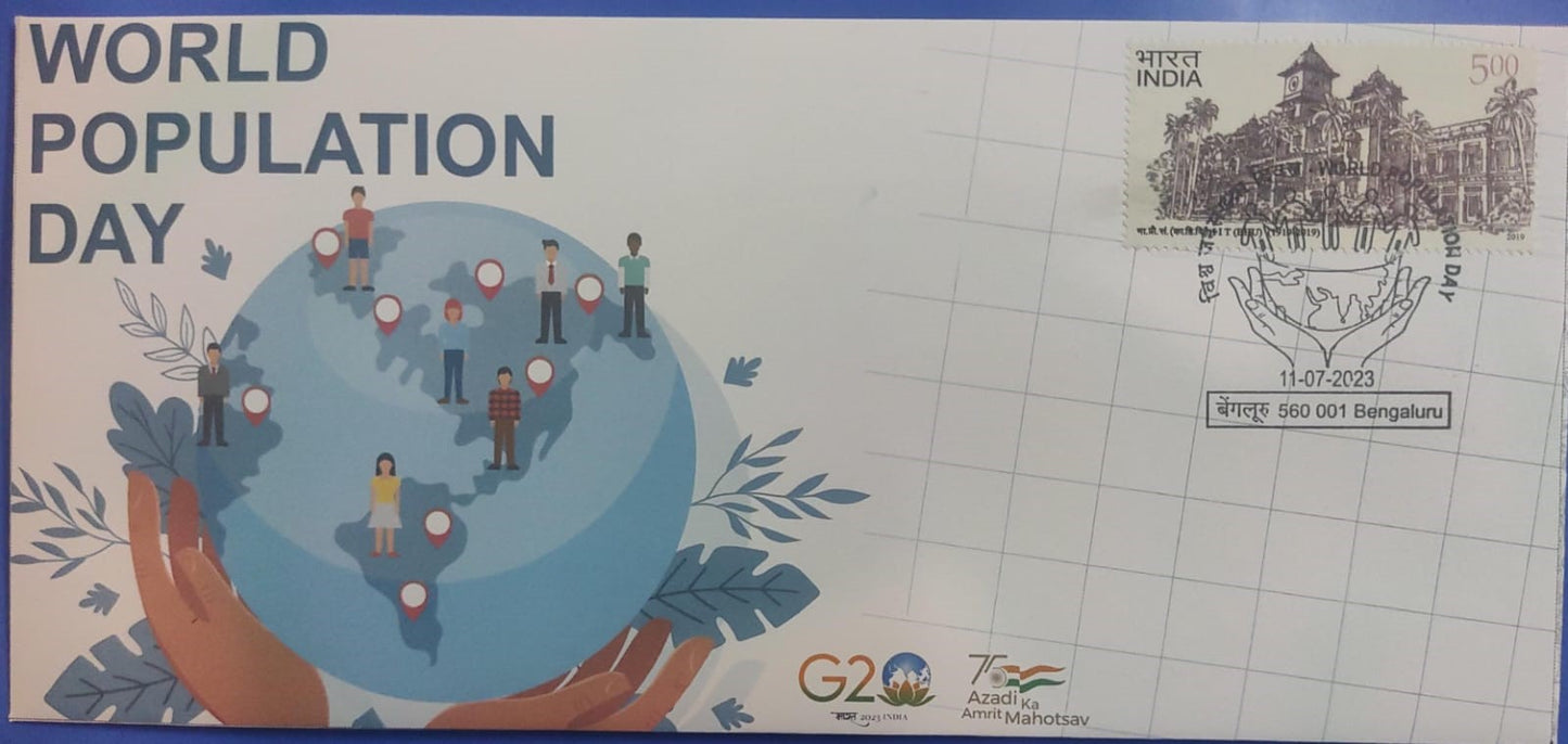 World Population Day special cancellation issued on 11-07-2023 from Bengaluru -on private cover