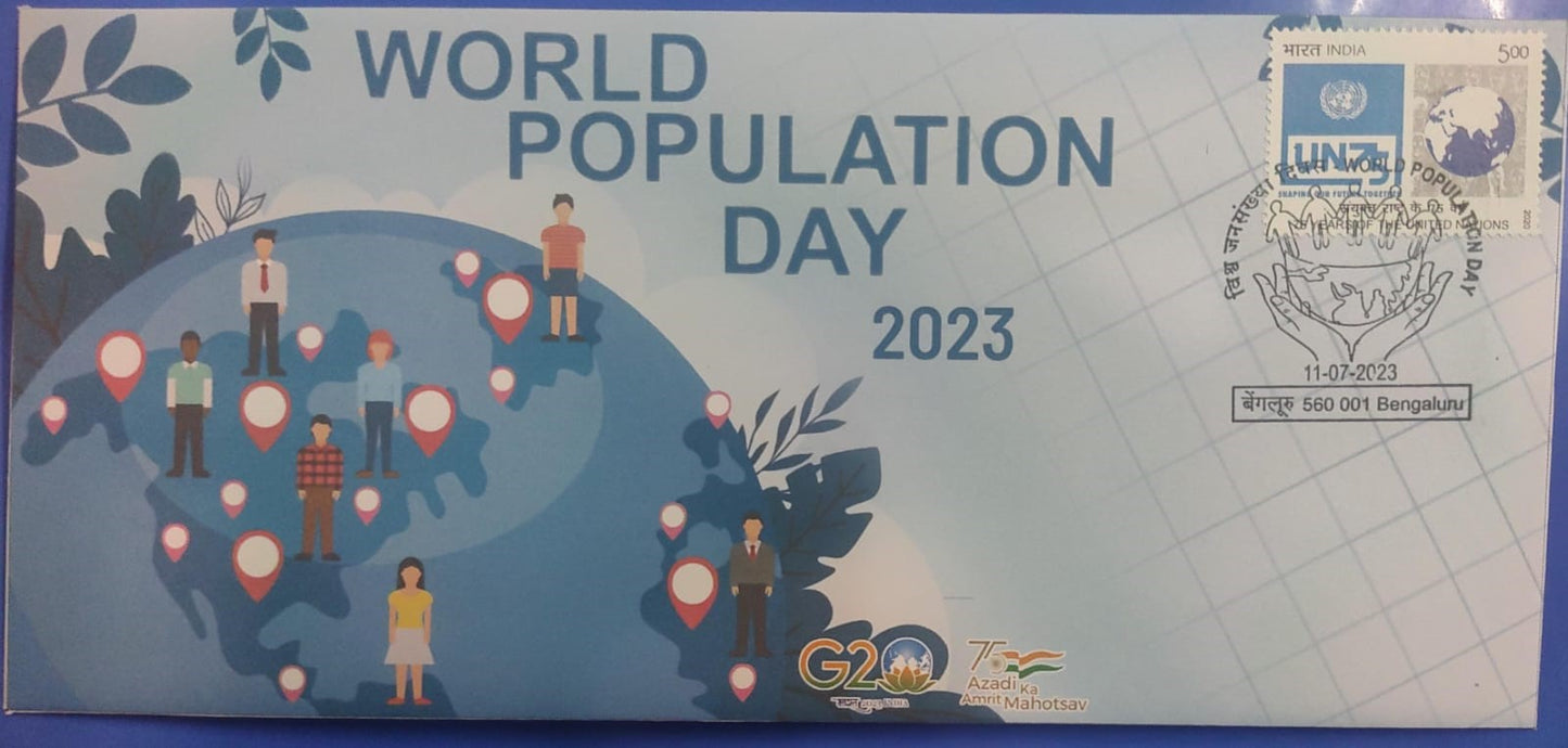 World Population Day 2023 special cancellation issued on 11-07-2023 from Bengaluru -on private cover
