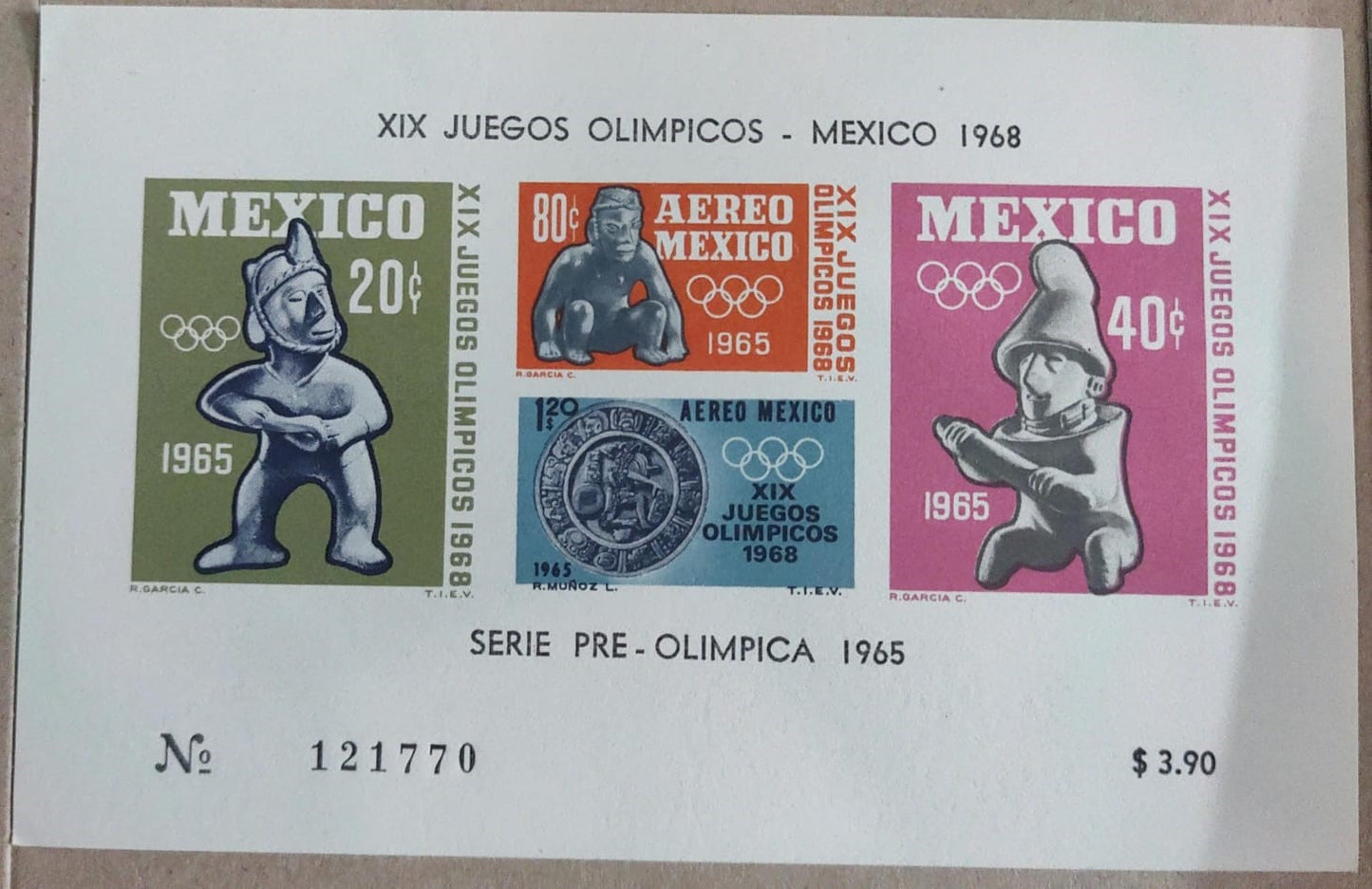 Mexico rare issue of Olympics 1968 IMPERF MS pre-issued in 1965 Serially numbered.