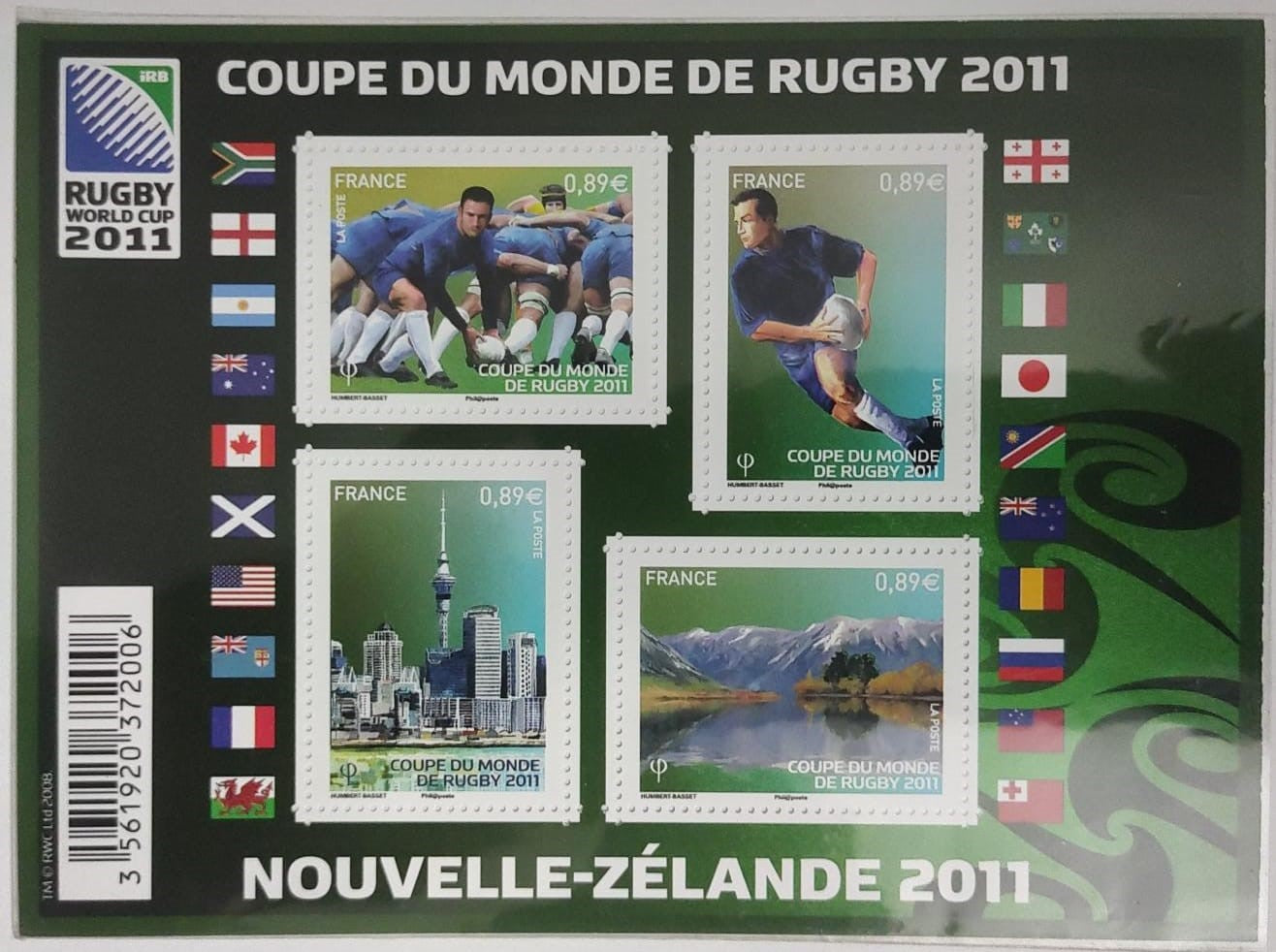 France 2011 MS with 4 stamps on football ⚽. Featuring participants' Country flags.