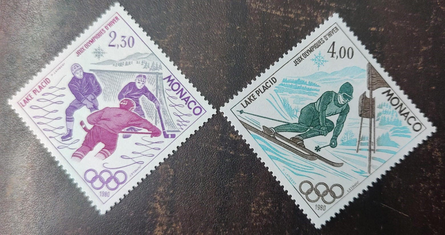1980 Monaco 2 diamond shaped big stamps on Olympics