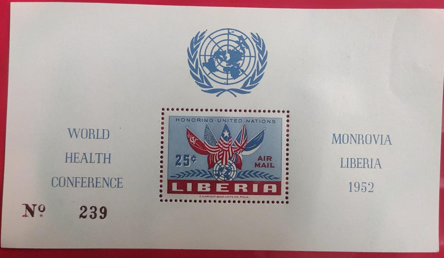 Liberia 1952 MS on UN world health conference showing flags of 5 countries