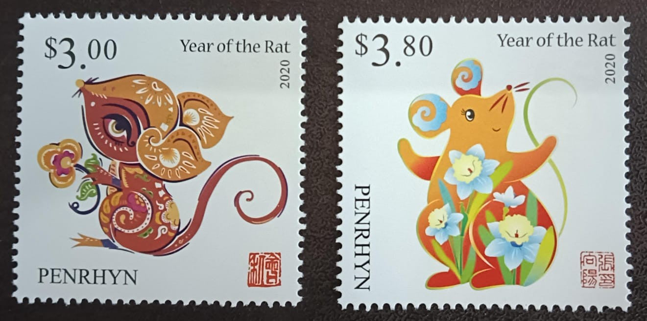 Penrhyn pair of stamps on year of rat 🐁