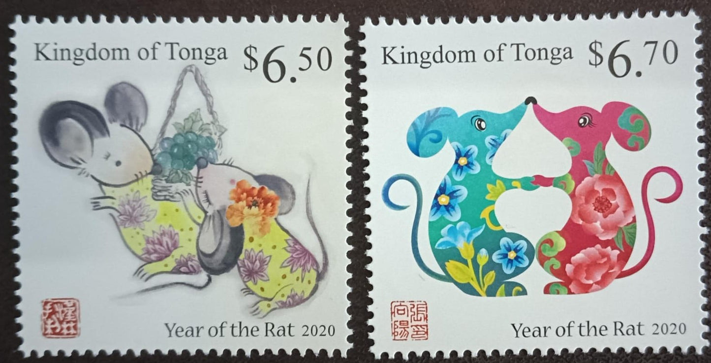 Tonga pair of stamps on year of rat ЁЯРБ