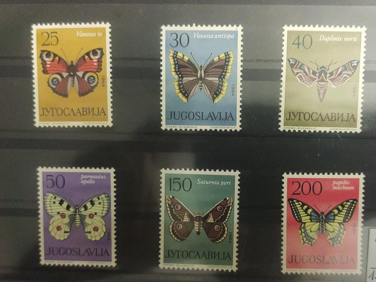 1974- very old set of JUGOSLOVAKIA - dead country 6 mint stamps on Butterflies 🦋🦋 On stock card