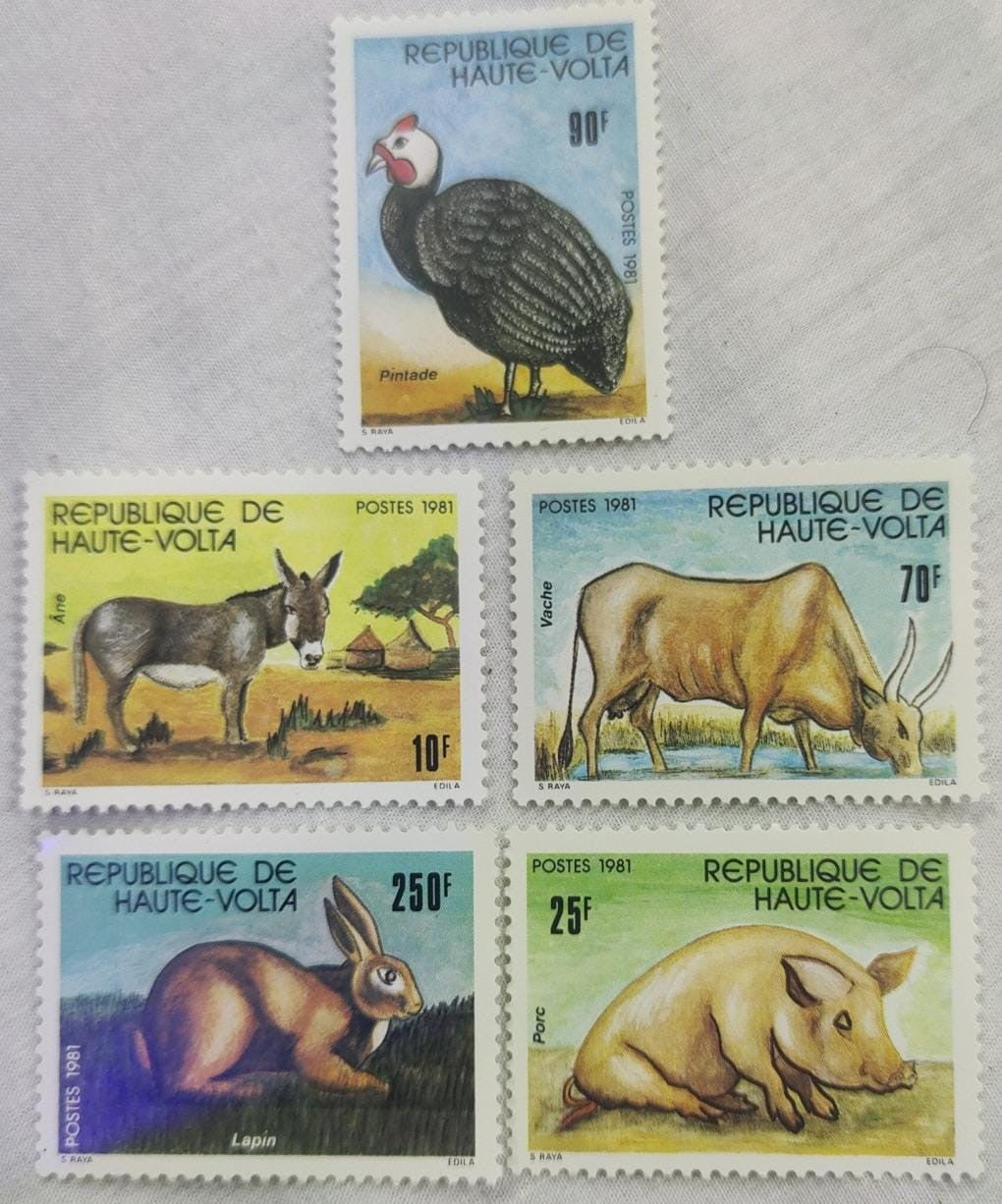 Republic de Haute volta Set of 5 mint stamps on animals.