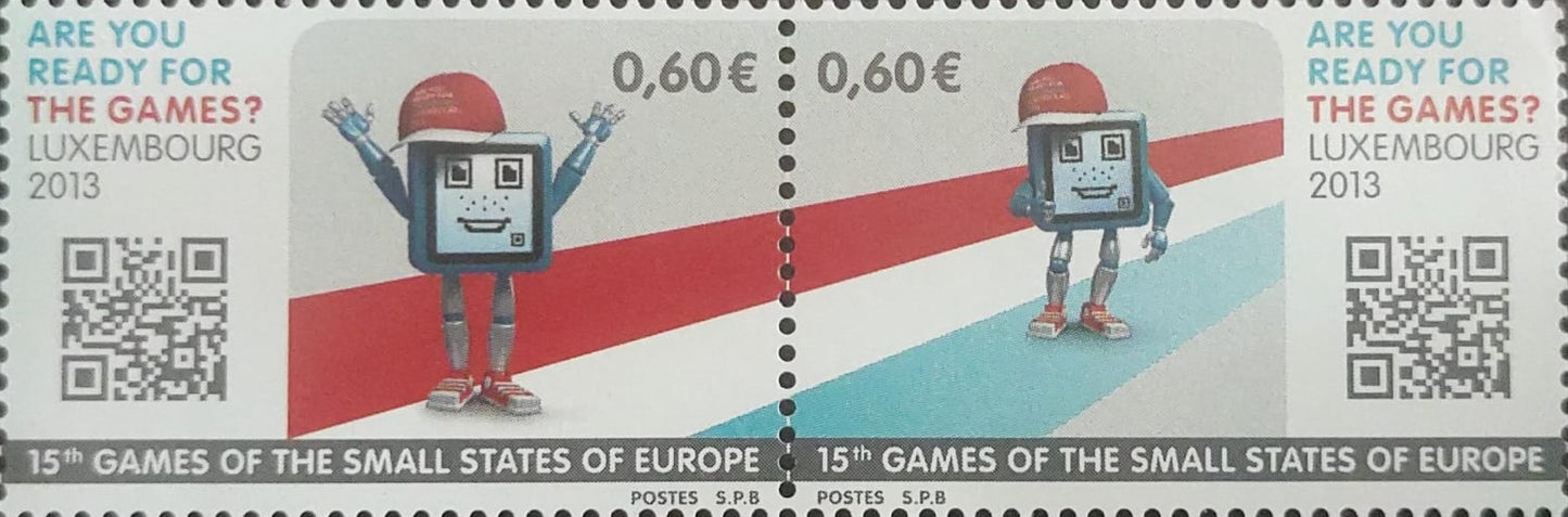 Luxembourg 2013 sentenent pair of stamps on Small states games of Europe- stamps with QR code.