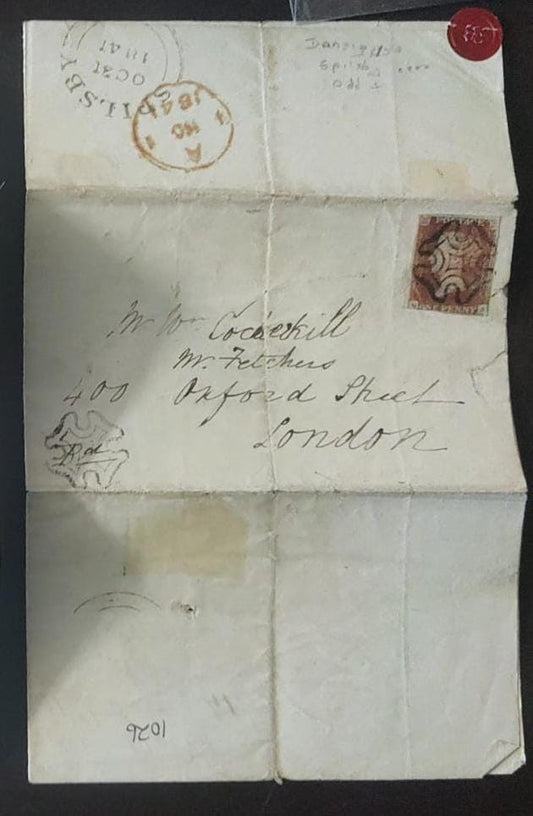 A rare full cover of 1841 - Maltese cross cancellation on Red penny