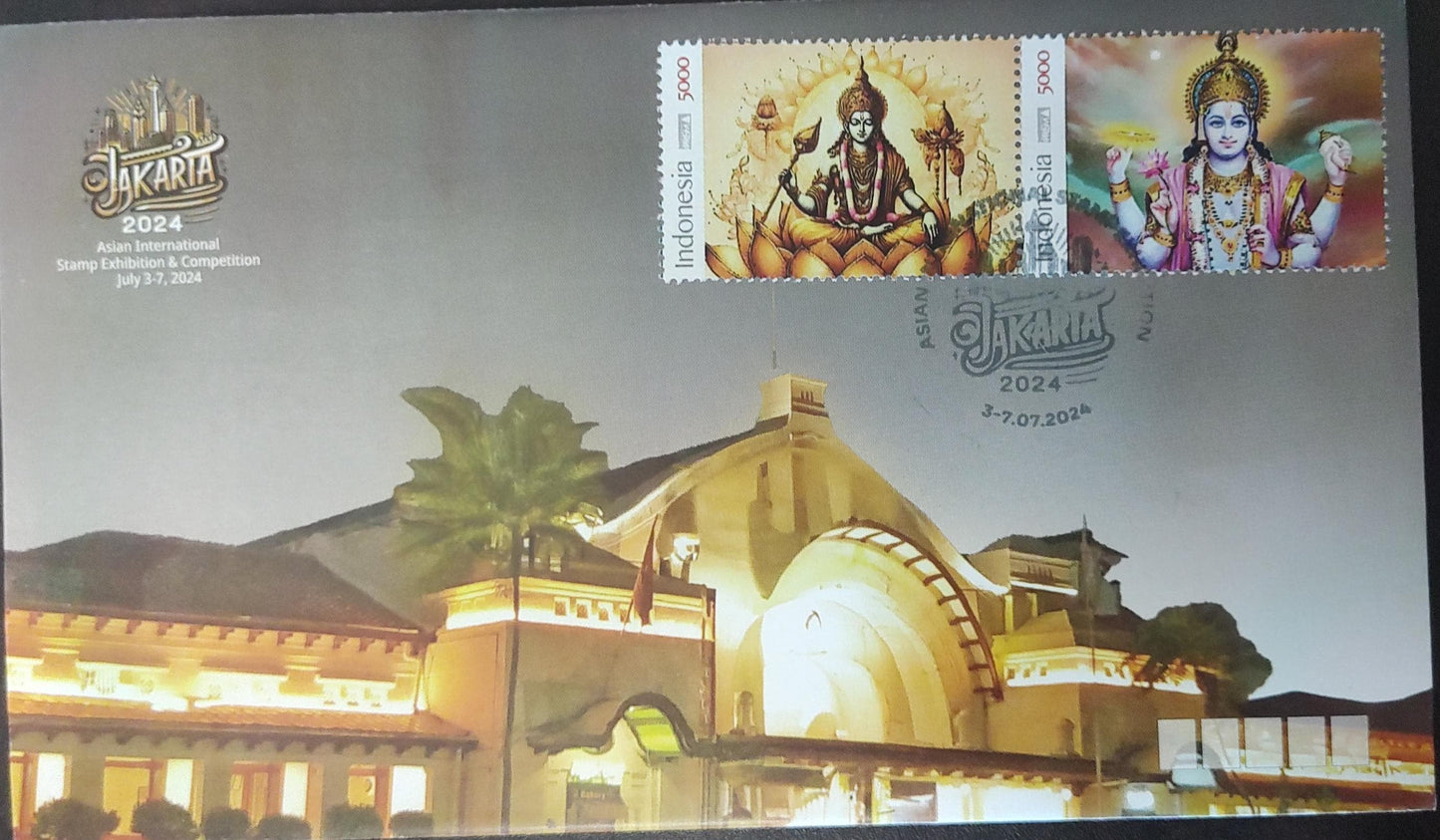 Indonesia Sri Vishnu 2 setenent stamps on cover with cancellation of Jakarta stamp exhibition. (Copy)Sara (Copy)