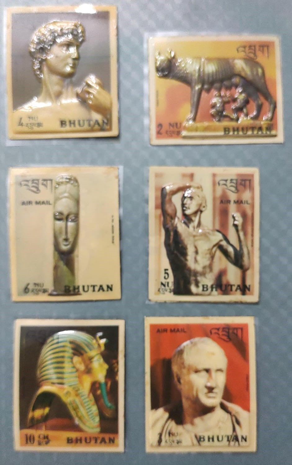 Bhutan 1971 History of Sculpture (Plastic Heat Molded- first and only kind of moulded stamps) 6v Unusual stamps
