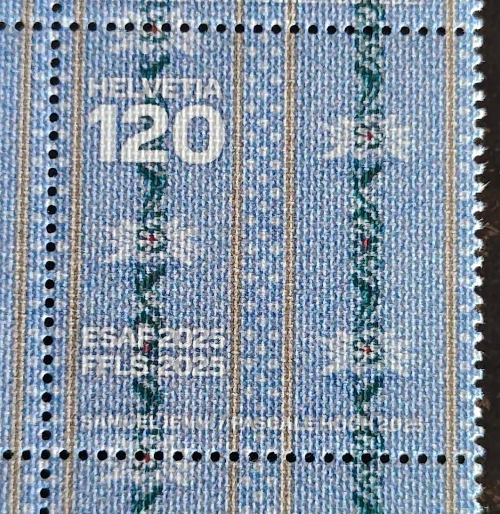 Swiss beautiful stamp printed on cloth/flock material.