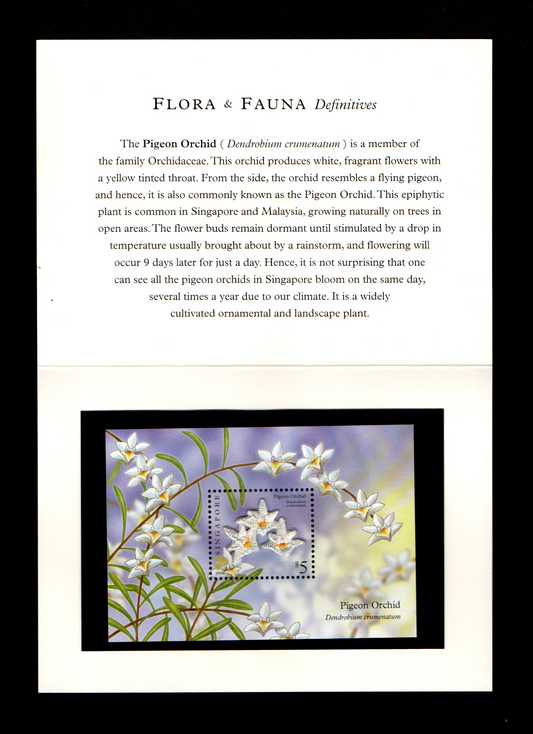 Singapore 2009 – Embroidery on miniature sheet – Pigeon Orchid beautiful MS in folder