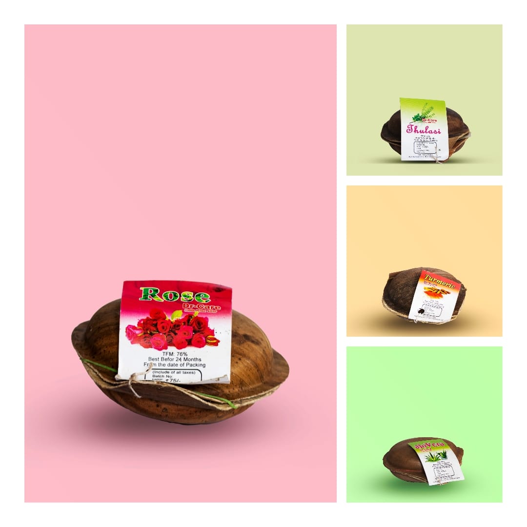 Hand made soaps in attractive packing made of palm leaf.