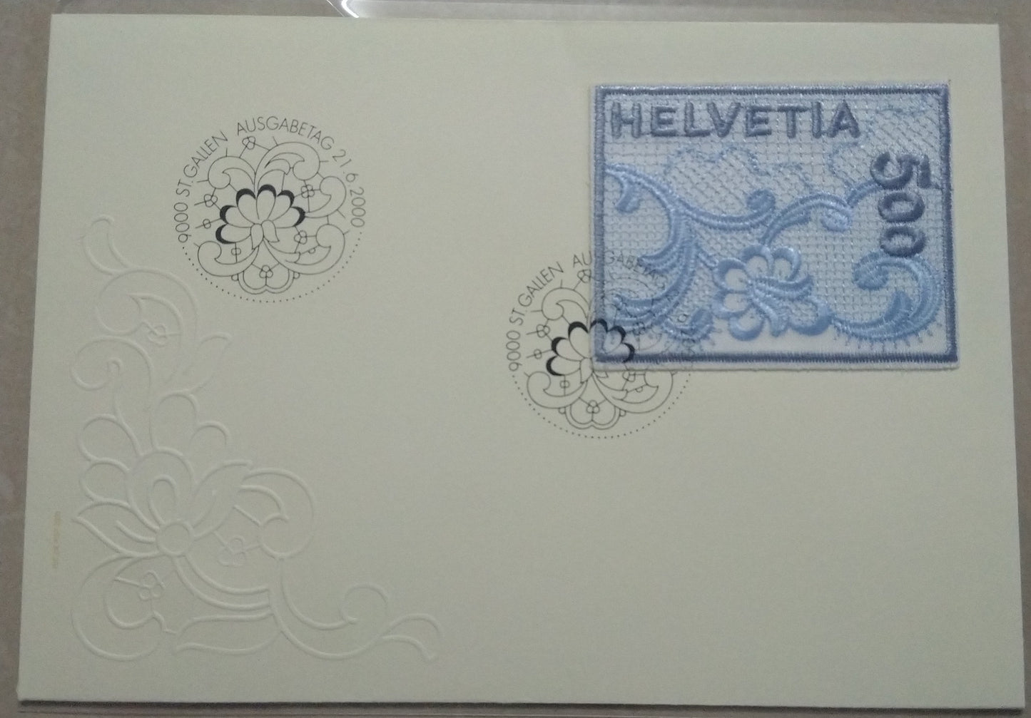 Switzerland unusual embroidery stamp FDC of 2000