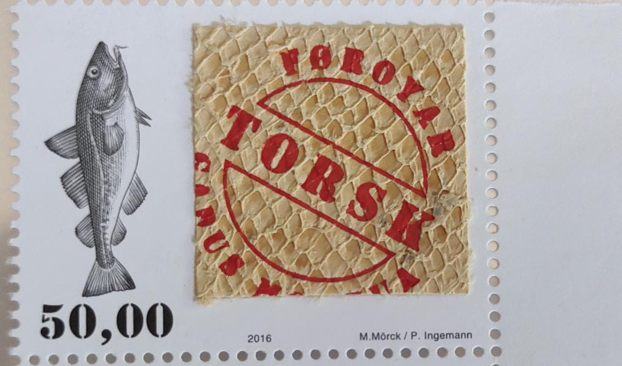 Grab this 🐟 before it flies away Foroyar island very scarce stamp with real fish 🐠 skin attached on the stamp. .