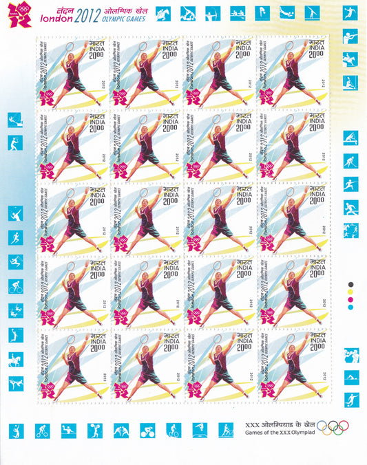 India-2012 Olympics sheetlet of Badminton-Dry Print error.
