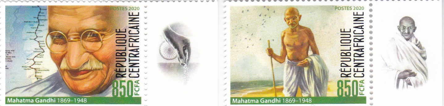 Central Africa -Mahatma Gandhi Salt March set of 4 Stamps -2020