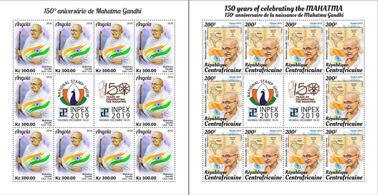 Central African Countries 2019 Gandhi 150th Birth Anniversary Special Issue Sheetlets (Set of 11 Sheetlets).